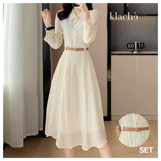 클라셰 크림시스루플레어원피스+벨트SET_B4S0046